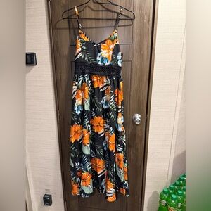 SHEIN Tropical Blue and Orange Maxi Dress